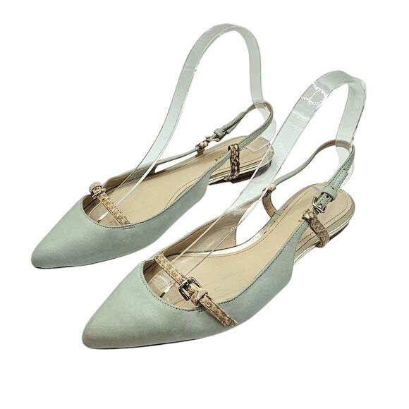 Coach Wooster Blue Green Snakeskin Leather Slingback Pointed Toe Flats - Picture 2 of 11